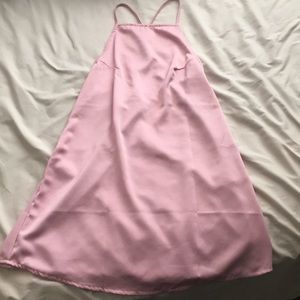 Halter open back pink silky slip dress